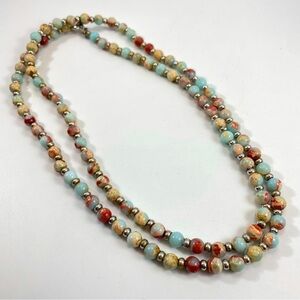 Stunning Unsigned Single Layer Blue Snakeskin Jasper Beaded Strung Necklace